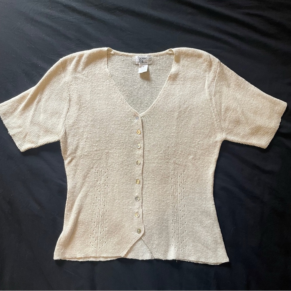 Vintage Silk Cotton Short Sleeve Knit Cardigan size Medium